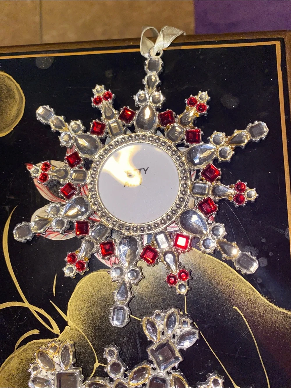 Set of 3 Decorative Picture Frames, Snowflake Holiday Ornament - Clear and Red